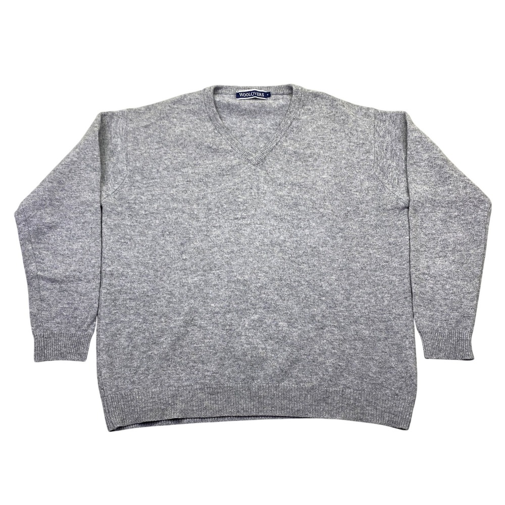 WOOLOVERS Grey‎ V Neck Pure New Wool Sweater Mens Medium M Boho Preppy